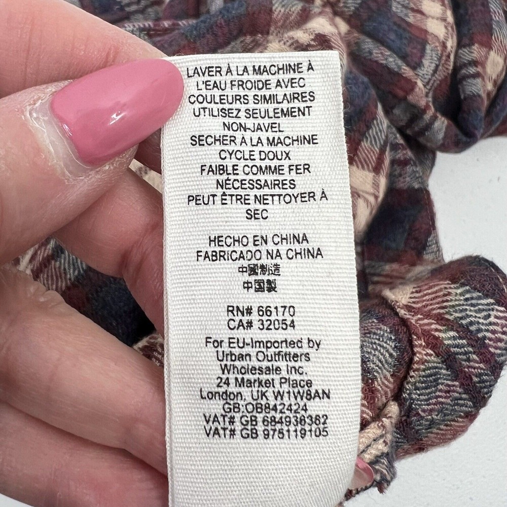 Free People Sz XS Button Front Shirt Northern Bound Plaid Flannel Onyx Oversized - Picture 9 of 11